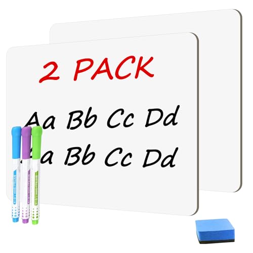 2 PC Small White Board Dry Erase Classroom Pack Boards 9"x12” Personal Whiteboards for Students Teachers School Supplies Lapboards,with Whiteboard Erasers Incl and Colors Pens