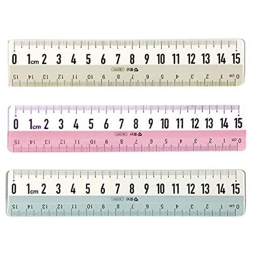 LuckyMoon 3 Pcs Transparent Straight Ruler with Extra Large Clear Scale, 6 Inch Plastic Rulers 15cm Shatterproof Drawing Measuring Ruler Stationery for Kids School Supplies (Color Random)