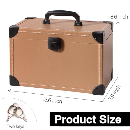 LOCKCURX Medicine Lock Box -13.4 x 8.3 x 7.5 Inch Large - Khaki - Childproof Medication Lock Organizer, Medication Lock Box with Key, Locking Box with Portable Storage Case