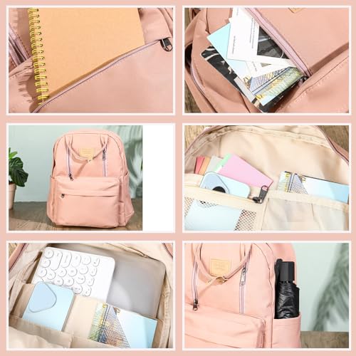 Geyoga 22 Pcs Aesthetic School Supplies Include 1 Aesthetic Backpack 1 Capacity Pencil Case 1 Lunch Box 6 Aesthetic Highlighters 5 Quick Dry Ink Pens 6 Transparent Sticky Note 2 Index Tabs (Pink)