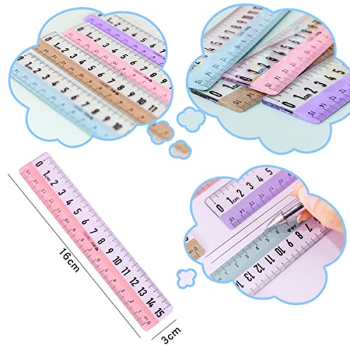 LuckyMoon 3 Pcs Transparent Straight Ruler with Extra Large Clear Scale, 6 Inch Plastic Rulers 15cm Shatterproof Drawing Measuring Ruler Stationery for Kids School Supplies (Color Random)
