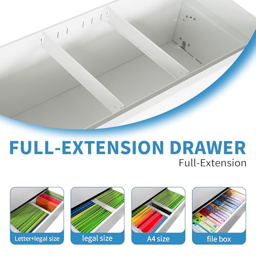 BIZOEIRON 2 Drawer Lateral File Cabinet with Lock, 26.8" Wide Metal Filing Cabinets for Home Office, Steel Storage File Cabinet for Letter/Legal/F4/A4 Size with Hanging Bars, Assembly Required(White)