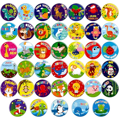 XunYee 200 Pcs Reward Button Pins Mini Round Inspirational Recognition Button Motivational Pins Bulk Teacher Reward Pin for Kids Students Classroom Elementary Grade School Home Supplies (Spanish)