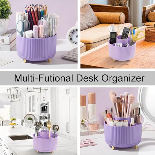 Office Supplies Set, Desk Organizers and Accessories 10PCS with 360 Degree Rotating Pen Holder, Stapler, Tape Dispenser, Scissors, Gel pen,Binder/Paper Clips and 1000pcs Staples,Pink Desk Supplies Set