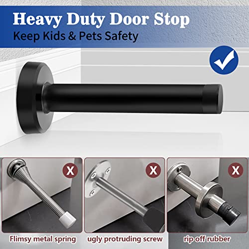 Door Stop, 10 Inch Door Stopper, Extra Long Door Stop, Wall Mounted Doorstops Stainless Steel Door Bumper Wall Protector, Black