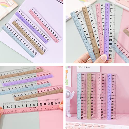 LuckyMoon 3 Pcs Transparent Straight Ruler with Extra Large Clear Scale, 6 Inch Plastic Rulers 15cm Shatterproof Drawing Measuring Ruler Stationery for Kids School Supplies (Color Random)