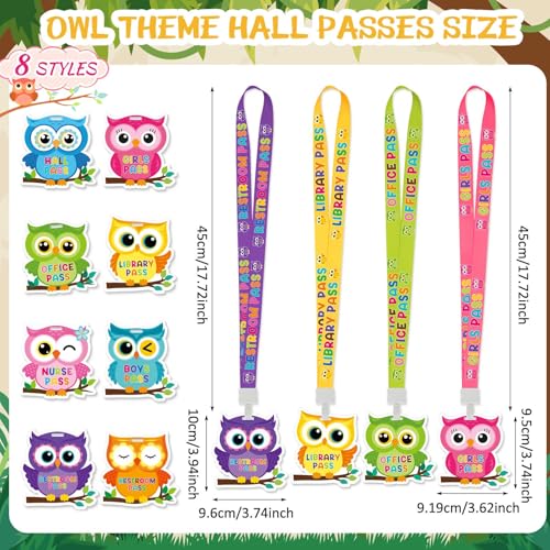 Ctosree Set of 8 Owl Unbreakable PVC Hall Pass Boho Lanyards and School Passes Set School Supplies Teacher Supplies for Classroom Elementary Middle School Restroom Library Office