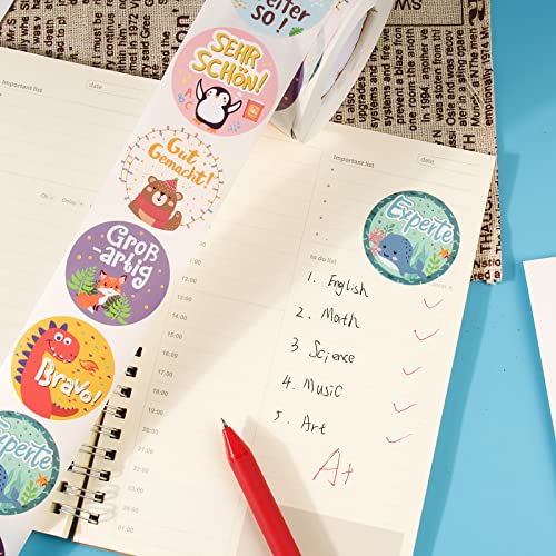 Pack of 500 4 cm Motivational Stickers for Children Self-Adhesive Teacher Reward Stickers with 8 Cute Animals Motifs Reward Stickers Teacher Supplies for Teachers Parents in Class and at Home etc.
