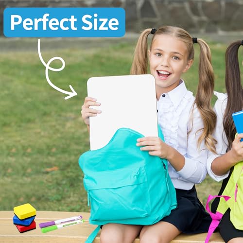 2 PC Small White Board Dry Erase Classroom Pack Boards 9"x12” Personal Whiteboards for Students Teachers School Supplies Lapboards,with Whiteboard Erasers Incl and Colors Pens