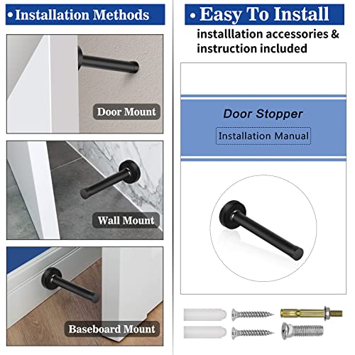Door Stop, 10 Inch Door Stopper, Extra Long Door Stop, Wall Mounted Doorstops Stainless Steel Door Bumper Wall Protector, Black