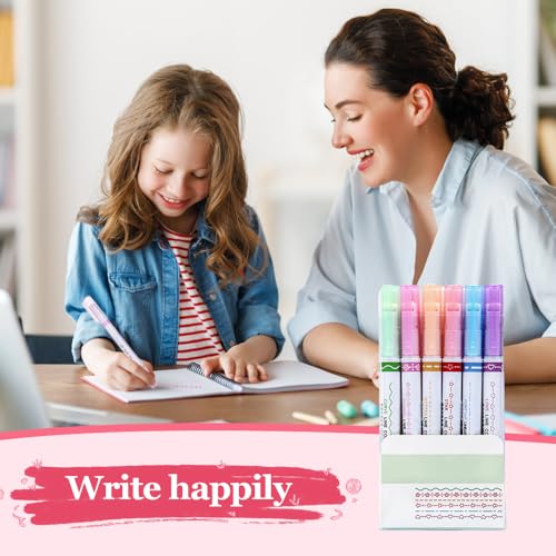 Highlighters Pen Cute Highlighters,Dual Tip Pens with 6 Different Curve Shapes Fine Tips Aesthetic,Liquid Highlighters Markers School Supplies for College Study Office Desk (Single Tip 12PCS)