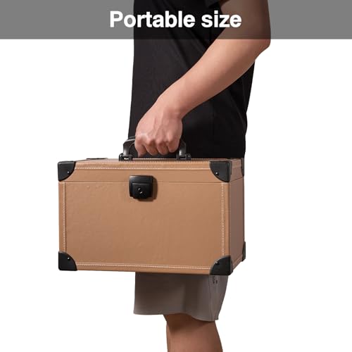 LOCKCURX Medicine Lock Box -13.4 x 8.3 x 7.5 Inch Large - Khaki - Childproof Medication Lock Organizer, Medication Lock Box with Key, Locking Box with Portable Storage Case