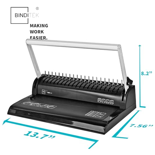 Binditek Comb Binding Machine, 19-Hole, 145 Sheet, Comb Punch Binder Machine with Starter Kit 30 PCS 1/2" Binding Combs, Comb Binder Machine for Letter Size, A5 or Smaller Sizes, Binding Supplies