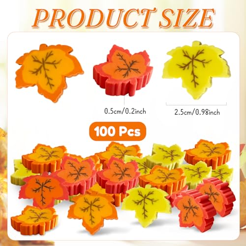 100 Pcs Fall Maple Leaf Erasers,Fall Pencil Erasers Bulk Thanksgiving Day Eraser for Autumn School Party Favors Gift Stocking Stuffers Classrooms Student Rewards Prizes Teacher Supplies (Maple Leaf)