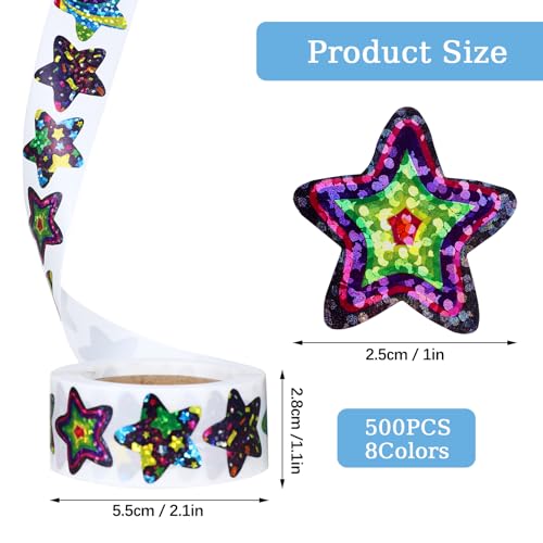 500PCs Star Stickers Space Star Stickers for Kids Reward Self-Adhesive Stars Sticker Roll Colorful Reward Stickers Shiny Star Stickers Labels for DIY Crafts Homework School Classroom Teacher Supply