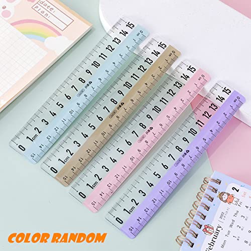 LuckyMoon 3 Pcs Transparent Straight Ruler with Extra Large Clear Scale, 6 Inch Plastic Rulers 15cm Shatterproof Drawing Measuring Ruler Stationery for Kids School Supplies (Color Random)