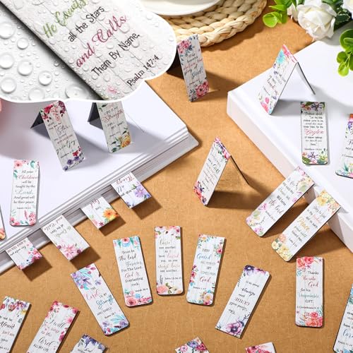 Chinco 30 Pcs Christian Bookmarks Magnetic Bible Verse Bookmarks Religious Scripture Inspirational Church Supplies Motivational Prayer Page Clip for Women Kid Student Teacher School Gift (Flower)