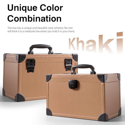 LOCKCURX Medicine Lock Box -13.4 x 8.3 x 7.5 Inch Large - Khaki - Childproof Medication Lock Organizer, Medication Lock Box with Key, Locking Box with Portable Storage Case