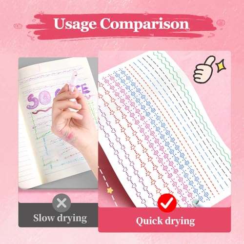 Highlighters Pen Cute Highlighters,Dual Tip Pens with 6 Different Curve Shapes Fine Tips Aesthetic,Liquid Highlighters Markers School Supplies for College Study Office Desk (Single Tip 12PCS)