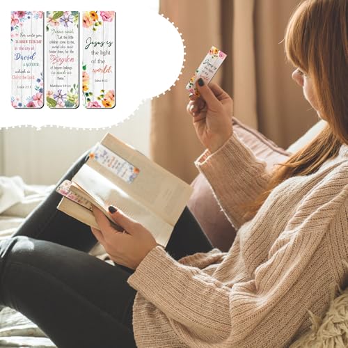 Chinco 30 Pcs Christian Bookmarks Magnetic Bible Verse Bookmarks Religious Scripture Inspirational Church Supplies Motivational Prayer Page Clip for Women Kid Student Teacher School Gift (Flower)