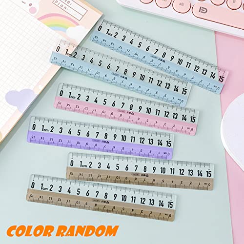 LuckyMoon 3 Pcs Transparent Straight Ruler with Extra Large Clear Scale, 6 Inch Plastic Rulers 15cm Shatterproof Drawing Measuring Ruler Stationery for Kids School Supplies (Color Random)