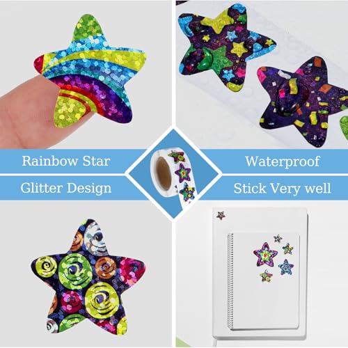 500PCs Star Stickers Space Star Stickers for Kids Reward Self-Adhesive Stars Sticker Roll Colorful Reward Stickers Shiny Star Stickers Labels for DIY Crafts Homework School Classroom Teacher Supply