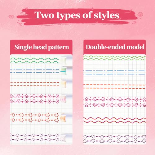 Highlighters Pen Cute Highlighters,Dual Tip Pens with 6 Different Curve Shapes Fine Tips Aesthetic,Liquid Highlighters Markers School Supplies for College Study Office Desk (Single Tip 12PCS)