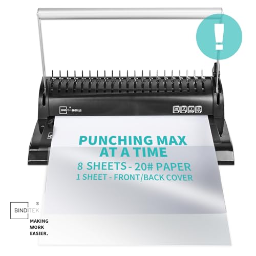 Binditek Comb Binding Machine, 19-Hole, 145 Sheet, Comb Punch Binder Machine with Starter Kit 30 PCS 1/2" Binding Combs, Comb Binder Machine for Letter Size, A5 or Smaller Sizes, Binding Supplies