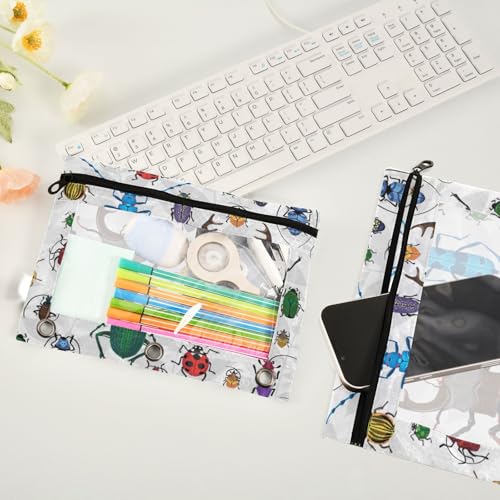 Kcldeci 2 Pack 3 Ring Pencil Pouch Pencil Bag Pencil Zipper Pouches for 3 Ring Binder Small Beetles Pencil Pouch Bulk Pencil Cases with Clear Window for Office Supplies
