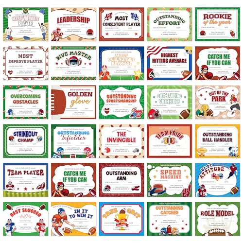 EYxsaxenk Football Achievement Award Certificates - 60Pcs End of Season Football Team Award Certificate Paper Sport Game Ceremony Award Certificate of Achievement for Kid Student Reward Teacher Supply