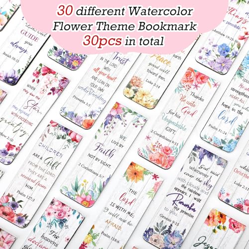 Chinco 30 Pcs Christian Bookmarks Magnetic Bible Verse Bookmarks Religious Scripture Inspirational Church Supplies Motivational Prayer Page Clip for Women Kid Student Teacher School Gift (Flower)