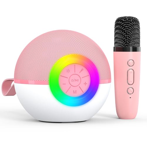 Heroange Karaoke Microphone Machine Toys for Kids Adults, Mini Portable Bluetooth Speaker with Wireless Mic, Christmas Birthday Gifts for Boys Girls Ages 3 4 5 6 7 8 9 10 11 12+ Year Old Pink