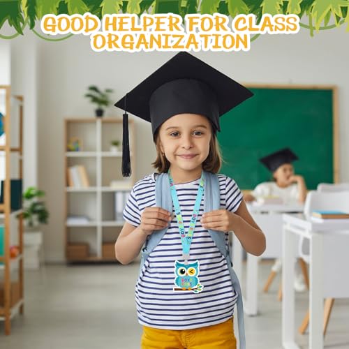 Ctosree Set of 8 Owl Unbreakable PVC Hall Pass Boho Lanyards and School Passes Set School Supplies Teacher Supplies for Classroom Elementary Middle School Restroom Library Office