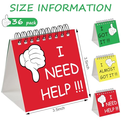 Harloon 36 Pcs I Need Help Mini Flip Chart Signs Self Assessment Cards Behavior Management Classroom Tools for Kids Teachers Classroom School Behavior Educational and Learning Activities Supplies