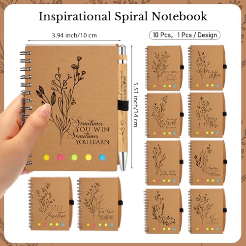 Watersay 20 Pcs Employsee Appreciation Gifts Inspirational Spiral Notebooks Motivational Bamboo Ballpoint Pens Set Thank You Gifts for Coworker Teacher Student Team Classroom Reward School Supplies