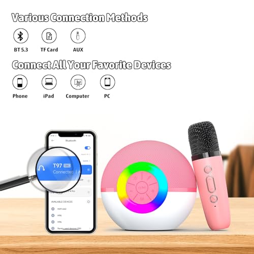 Heroange Karaoke Microphone Machine Toys for Kids Adults, Mini Portable Bluetooth Speaker with Wireless Mic, Christmas Birthday Gifts for Boys Girls Ages 3 4 5 6 7 8 9 10 11 12+ Year Old Pink