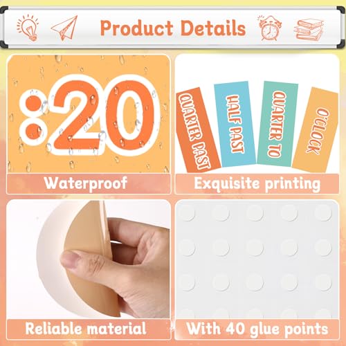 Hippie Clock Numbers Groovy Bulletin Board Kit Boho Rainbow Classroom Decoration Retro Hippie Clock Labels for Home School Classroom Living Room Wall Decor Kids Students Elementary Teacher Supplies