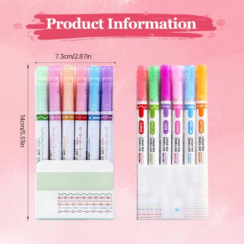 Highlighters Pen Cute Highlighters,Dual Tip Pens with 6 Different Curve Shapes Fine Tips Aesthetic,Liquid Highlighters Markers School Supplies for College Study Office Desk (Single Tip 12PCS)