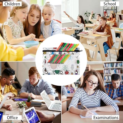 Kcldeci 2 Pack 3 Ring Pencil Pouch Pencil Bag Pencil Zipper Pouches for 3 Ring Binder Small Beetles Pencil Pouch Bulk Pencil Cases with Clear Window for Office Supplies