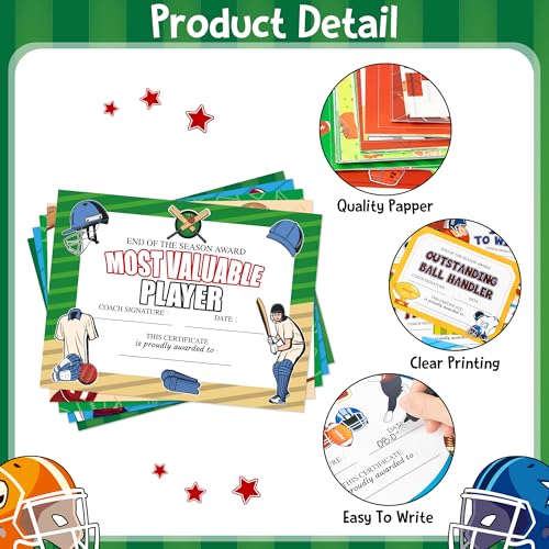 EYxsaxenk Football Achievement Award Certificates - 60Pcs End of Season Football Team Award Certificate Paper Sport Game Ceremony Award Certificate of Achievement for Kid Student Reward Teacher Supply