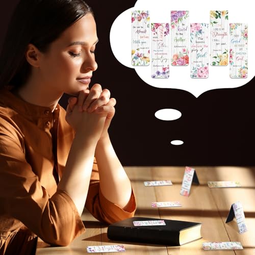 Chinco 30 Pcs Christian Bookmarks Magnetic Bible Verse Bookmarks Religious Scripture Inspirational Church Supplies Motivational Prayer Page Clip for Women Kid Student Teacher School Gift (Flower)