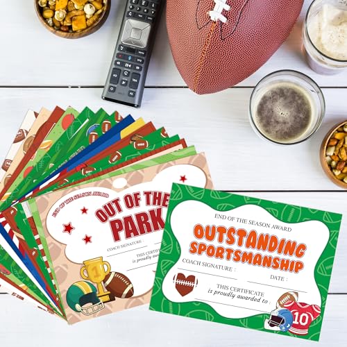 EYxsaxenk Football Achievement Award Certificates - 60Pcs End of Season Football Team Award Certificate Paper Sport Game Ceremony Award Certificate of Achievement for Kid Student Reward Teacher Supply