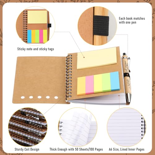 Watersay 20 Pcs Employsee Appreciation Gifts Inspirational Spiral Notebooks Motivational Bamboo Ballpoint Pens Set Thank You Gifts for Coworker Teacher Student Team Classroom Reward School Supplies