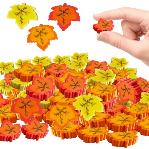 100 Pcs Fall Maple Leaf Erasers,Fall Pencil Erasers Bulk Thanksgiving Day Eraser for Autumn School Party Favors Gift Stocking Stuffers Classrooms Student Rewards Prizes Teacher Supplies (Maple Leaf)