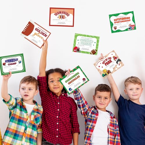 EYxsaxenk Football Achievement Award Certificates - 60Pcs End of Season Football Team Award Certificate Paper Sport Game Ceremony Award Certificate of Achievement for Kid Student Reward Teacher Supply