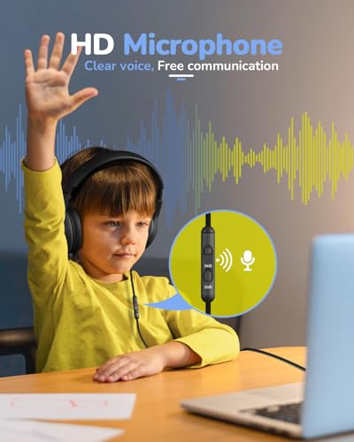 awatrue Kids Headphones Wired Toddler Headphones with Microphone, Over-Ear Headphones, 85/94dB Volume-Limiting, 3.5mm Jack, Foldable On-Ear Design (Black)