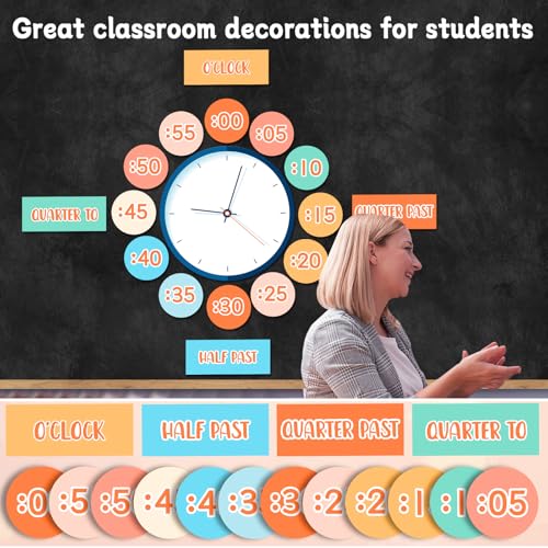 Hippie Clock Numbers Groovy Bulletin Board Kit Boho Rainbow Classroom Decoration Retro Hippie Clock Labels for Home School Classroom Living Room Wall Decor Kids Students Elementary Teacher Supplies