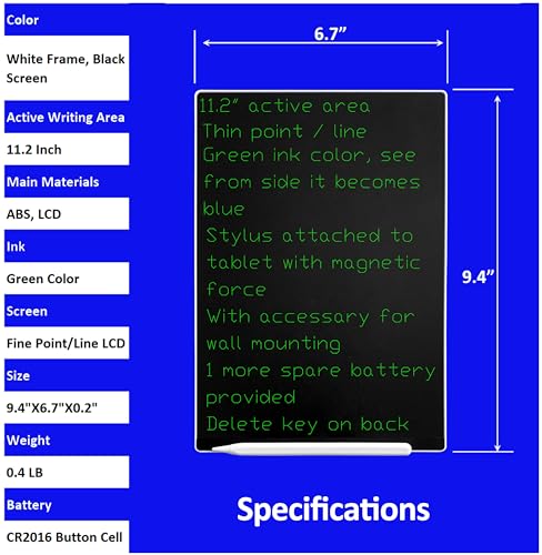 11.5 Inch LCD Writing Tablet w 11.2" Fine Point/Line Screen. Erasable Standalone Electronic Notetake Pad 4 Adult/Teen. Reusable Digital Message/Note Pad 4 Business/Home w Stylus. Nice Gift Box Packed