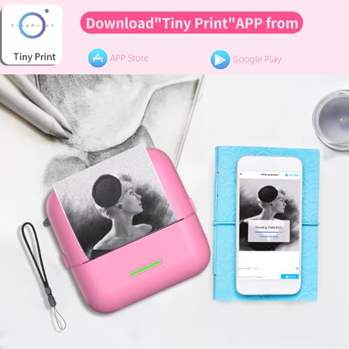 HuiJuKeJi Mini Sticker Printer Bluetooth Smart Pocket Inkless Thermal Printer with 11 Rolls Thermal Paper and Sticker for iOS&Android, Portable Receipt Printer for Photo Note Memo (Rose)
