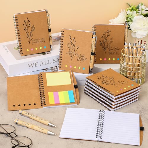 Watersay 20 Pcs Employsee Appreciation Gifts Inspirational Spiral Notebooks Motivational Bamboo Ballpoint Pens Set Thank You Gifts for Coworker Teacher Student Team Classroom Reward School Supplies